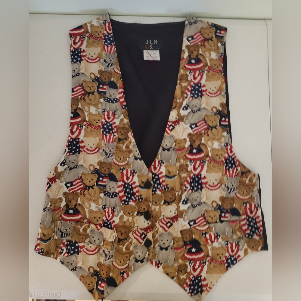 Vintage JLN USA Vest Festive Teddy Bears V-neck